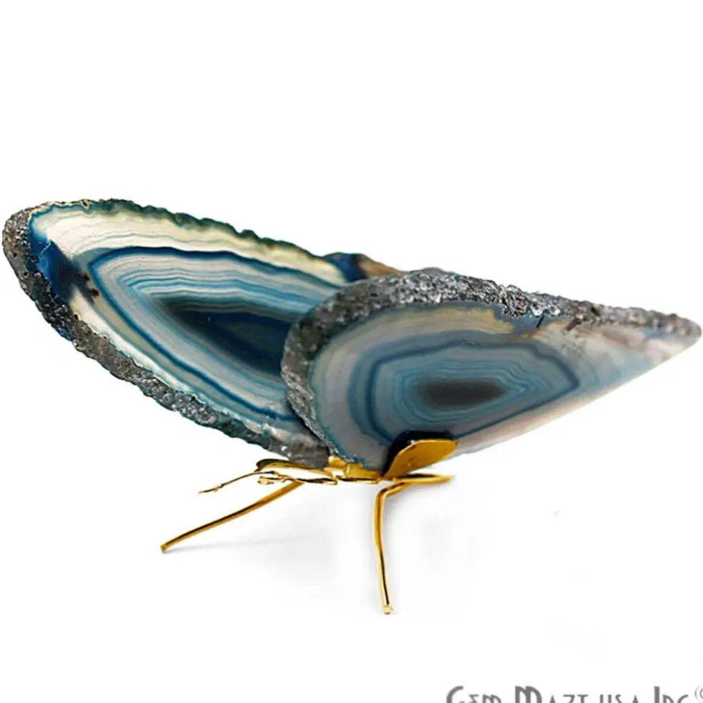 Agate Slice Butterfly, Natural Agate Décor, Butterfly Wing Home Décor, Agate Geode, Natural Gemstone Butterfly, Gold Plated