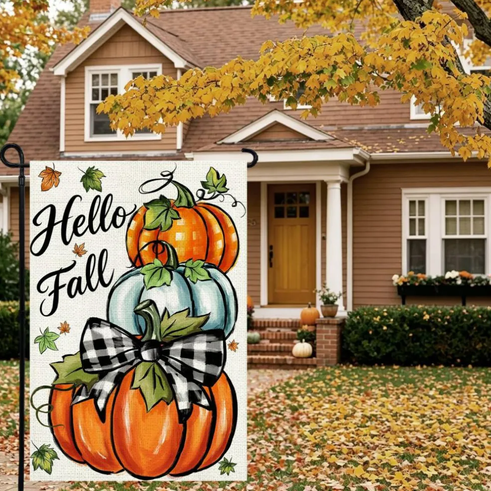 Agroon Hello Fall Garden Flag 12x18 Inch, Pumpkin Double Sided Flag