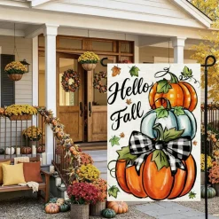Agroon Hello Fall Garden Flag 12x18 Inch, Pumpkin Double Sided Flag