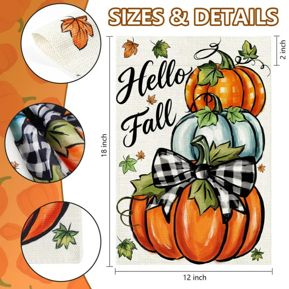 Agroon Hello Fall Garden Flag 12x18 Inch, Pumpkin Double Sided Flag