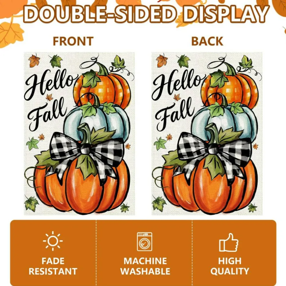Agroon Hello Fall Garden Flag 12x18 Inch, Pumpkin Double Sided Flag