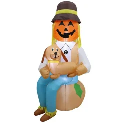 7' Air Blown Inflatable Thanksgiving Scarecrow sitting w/ Puppy GTF00020-7