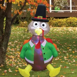 5' Air Blown Kaleidoscope Inflatable Turkey in Pilgrim Outfit GTF00015-5