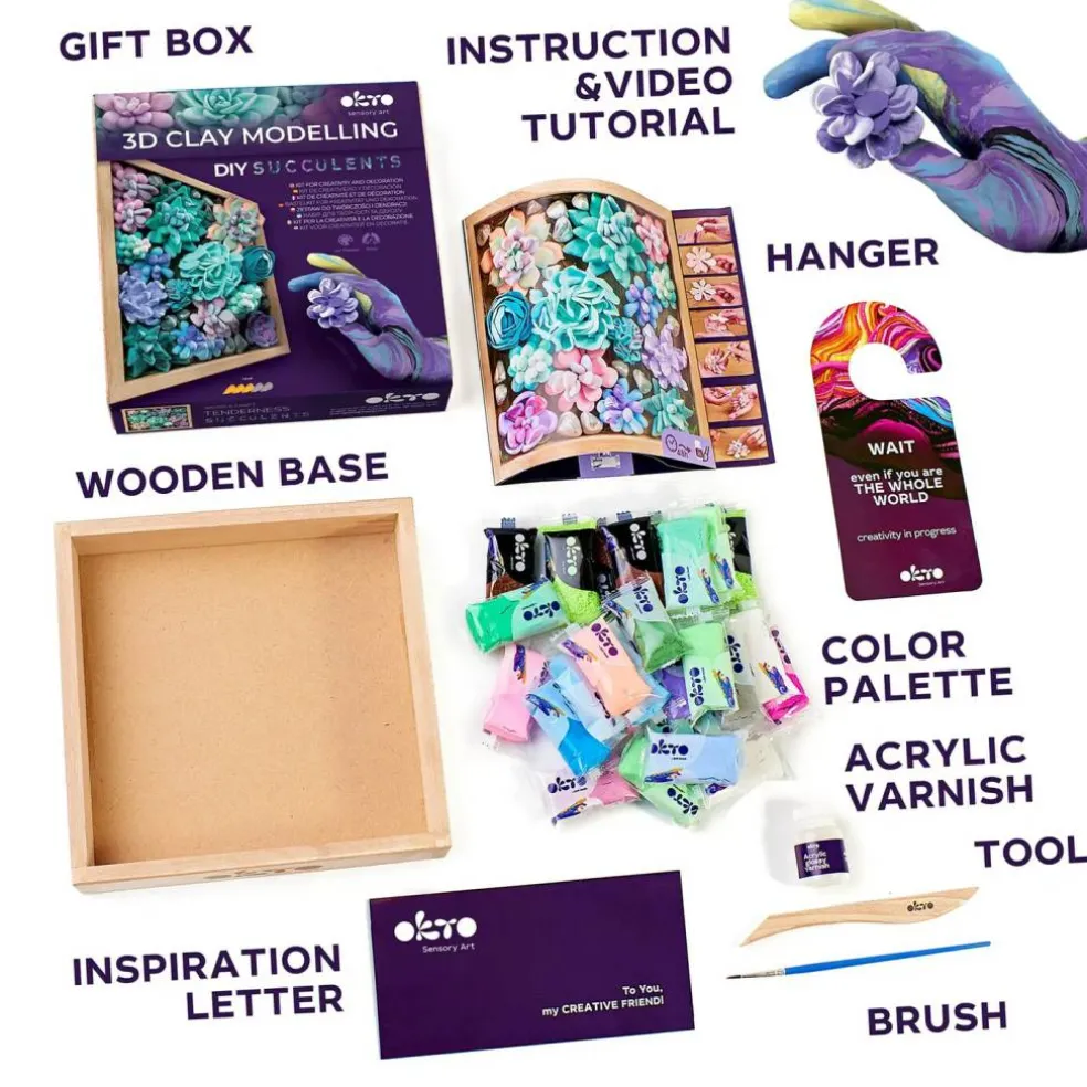 Air Clay Craft Kit Wood&Craft DIY "Succulents" TENDERNESS