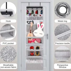 All-IN-ONE Over the Door Organizer, Super Behind the Door Storage Organizer with Door Rack and Large Clear Windows, Wall File Organizer, Hanging Organizer (New Grey)