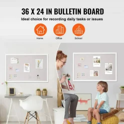 Aluminum Frame Cork Bulletin Board with Linen Surface, Wall Mounted Memo Board, Vertical Horizontal Display Organizer
