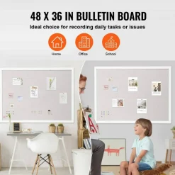 Aluminum Frame Cork Bulletin Board with Linen Surface, Wall Mounted Memo Board, Vertical Horizontal Display Organizer