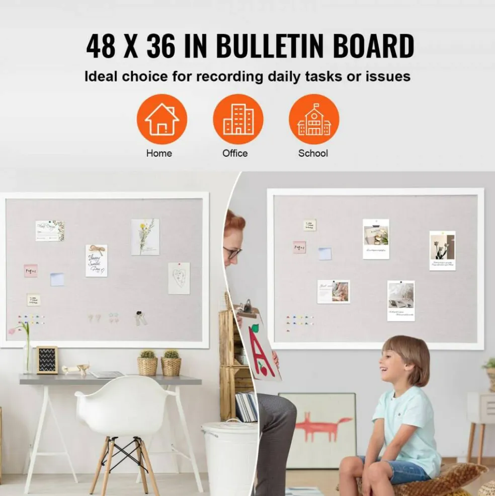 Aluminum Frame Cork Bulletin Board with Linen Surface, Wall Mounted Memo Board, Vertical Horizontal Display Organizer