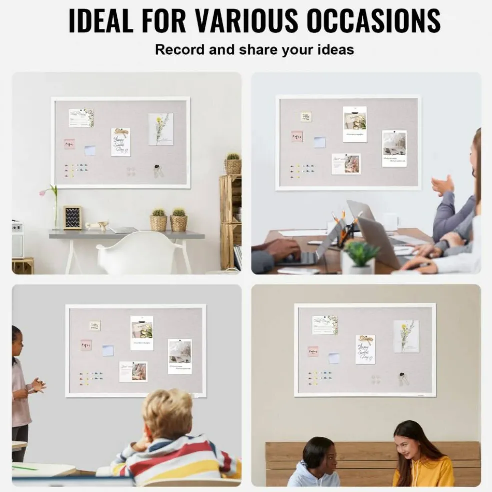 Aluminum Frame Cork Bulletin Board with Linen Surface, Wall Mounted Memo Board, Vertical Horizontal Display Organizer