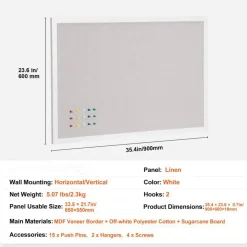Aluminum Frame Cork Bulletin Board with Linen Surface, Wall Mounted Memo Board, Vertical Horizontal Display Organizer