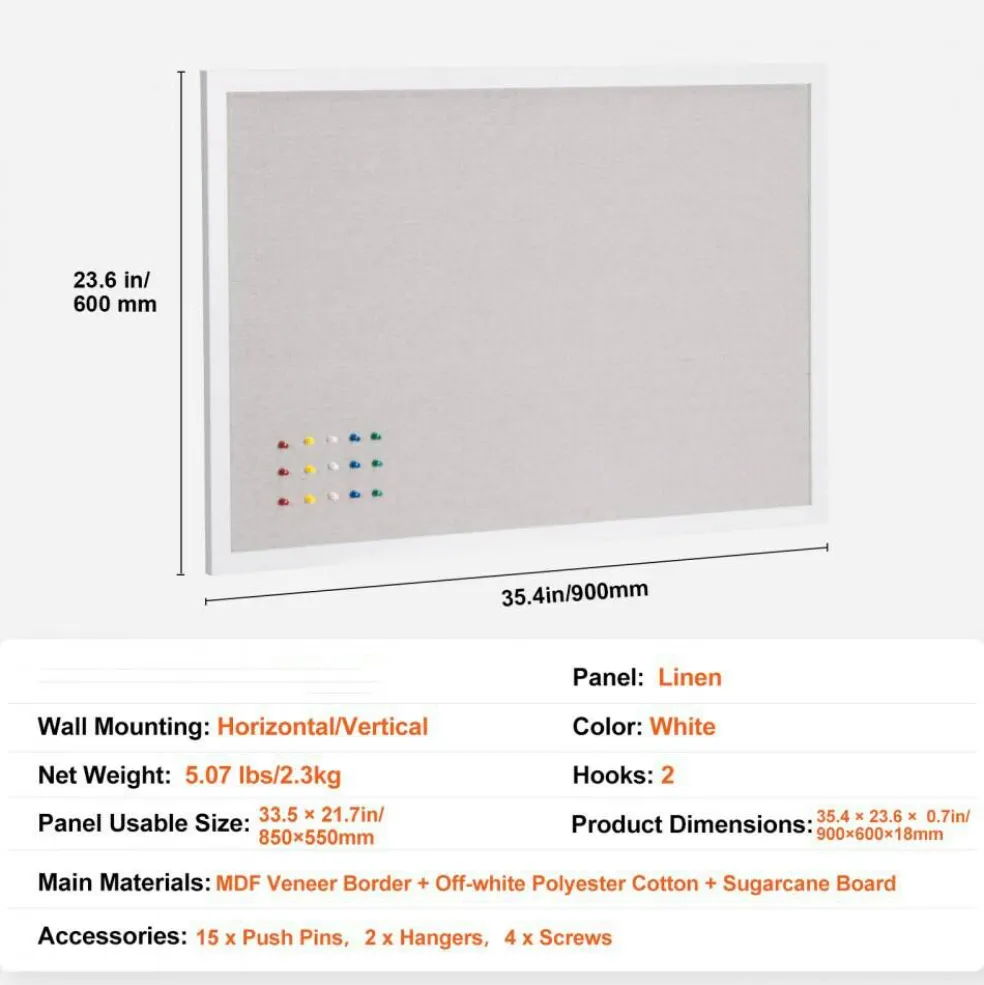Aluminum Frame Cork Bulletin Board with Linen Surface, Wall Mounted Memo Board, Vertical Horizontal Display Organizer