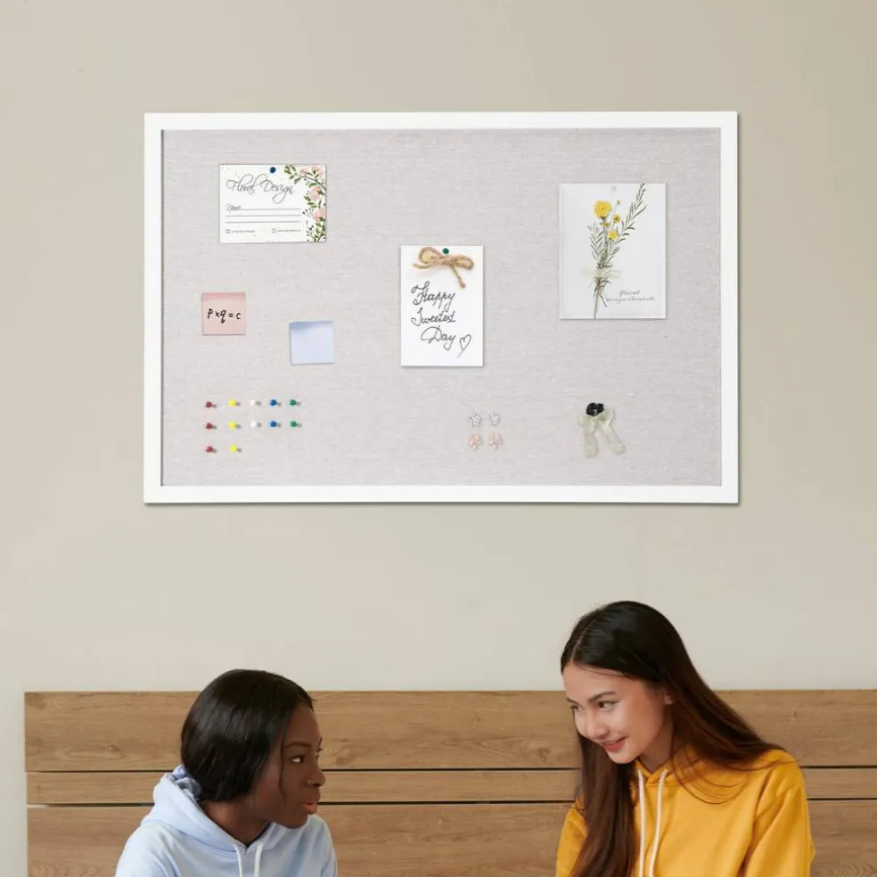Aluminum Frame Cork Bulletin Board with Linen Surface, Wall Mounted Memo Board, Vertical Horizontal Display Organizer