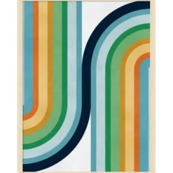 Amanti Art Framed Fabric Pinboard Colorful curved lines 2 Printed Bulletin Board for Use as a Vision Board or Wall Organization