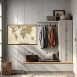 Amanti Art Framed Fabric Pinboard Antique Style World Map Printed Bulletin Board for Use as a Vision Board or Wall Organization