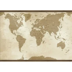Amanti Art Framed Fabric Pinboard Antique Style World Map Printed Bulletin Board for Use as a Vision Board or Wall Organization