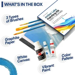 Amber Lake Painting4Real Art Paint by Video Kit for Adults – Learn to Paint Amber Lake with Video Tutorials – 9 Pieces Acrylic Paint Set for Adults –Perfect Christmas Crafts & Holiday Gifts for Art Lovers