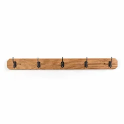 Amish Handmade Oak Wall Mount Board Space Saving Coat Rack 5 Metal Hook