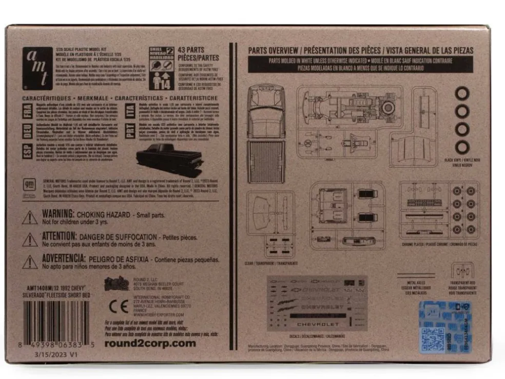AMT® 1992 Chevy Silverado Fleetside Short Bed Pickup Easy Build 1:25 Scale Model Kit