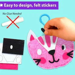 Animal Keyring Charm Sewing Kit for Kids, 5 Projects Owl Cat Fox Lion Teddy Bear with Pre-Punched Holes, Age 6+, Safe Plastic Needle and Instructions