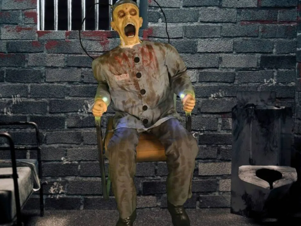 Animated Death Row Prisoner Halloween Prop with Lights