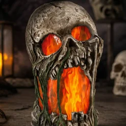 12" Animated Flaming Rotted Skull Halloween Decoration