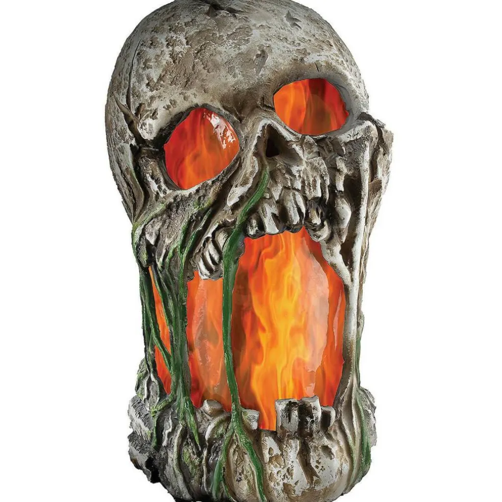 12" Animated Flaming Rotted Skull Halloween Decoration