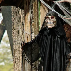 Animated Hanging Chained Grim Reaper Plastic Halloween Decoration 6 Ft