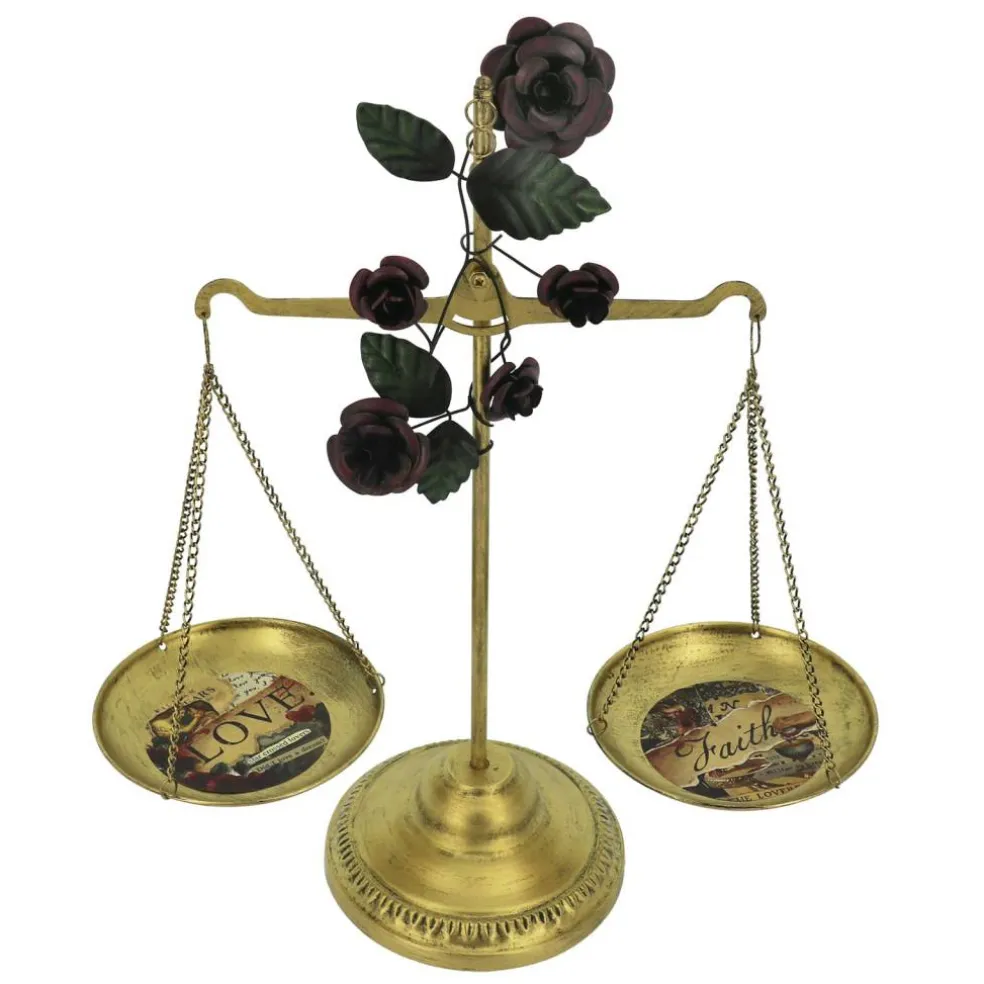 17.5" Antique Gold Scale with Dark Roses Tabletop Décor by Ashland®