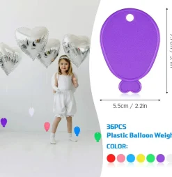 Aoriher Colorful Plastic Balloon Weights Balloon Shaped Weights for Party Celebration Decoration Supplies, White Purple Red Green Yellow Blue Pink (36 Pcs)