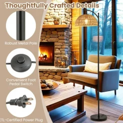 Arc Floor Lamp 63 Inches Tall Pole Lamp with Hanging Lampshade-Black