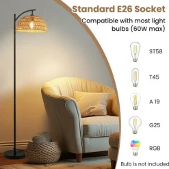 Arc Floor Lamp 63 Inches Tall Pole Lamp with Hanging Lampshade-Black