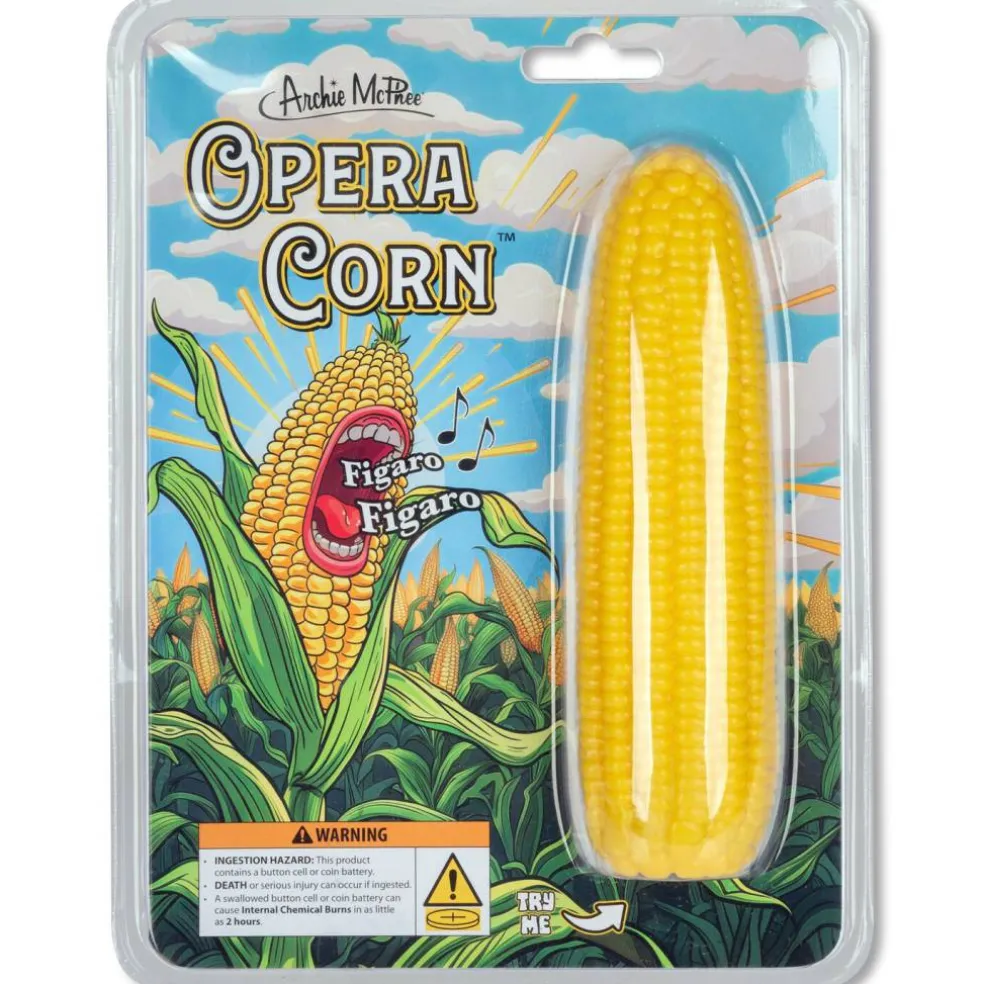 Archie McPhee: Opera Corn - 6.25" Musical Ear Of Corn Performs 5 Dramatic Sounds, Veggie Electronic Noisemaker, Handheld Device, Gag Gift, Novelty Toy