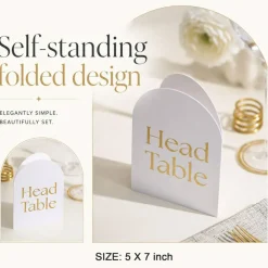 Arch Table Number Signs 1-20 Set, 5x7 Inch Self-Standing Double-Sided Gold Foil White Cardstock Table Signs, Wedding Reception Decor for Guest Book, Dessert Bar, Gift Table and Events