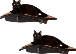 Arf Pets Cat Shelf, Wall-Mounted Curved Wooden Cat Perch - Holds Cats Up to 44 Lb