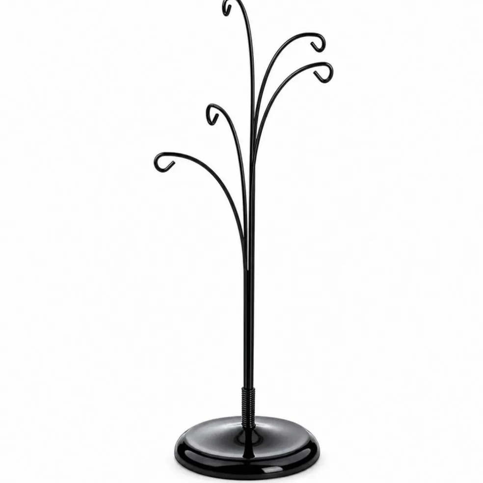 5-Arm Scroll Tree Branches Black Painted Metal Ornament Display Stand 14.5 Inches