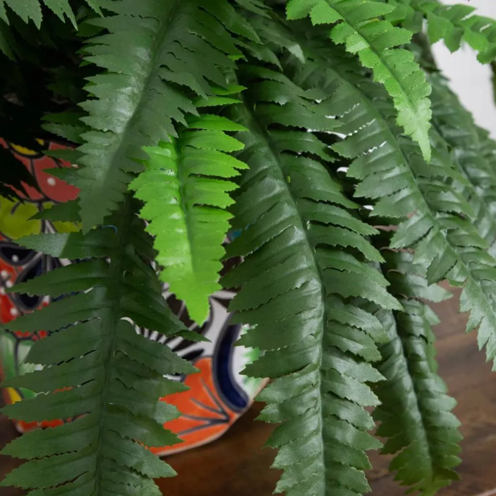21" Artificial Boston Fern in Handmade Mexican Talavera Ceramic Planter