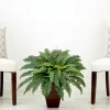 23" Artificial Boston Fern Plant with Tapered Bronze Square Metal Planter