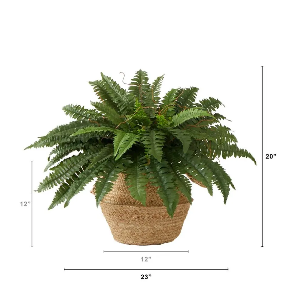 23" Artificial Boston Fern Plant with Handmade Jute & Cotton Basket