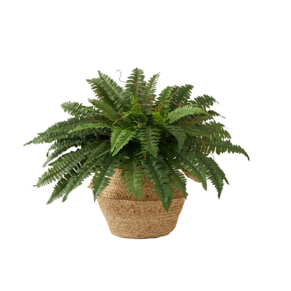 23" Artificial Boston Fern Plant with Handmade Jute & Cotton Basket