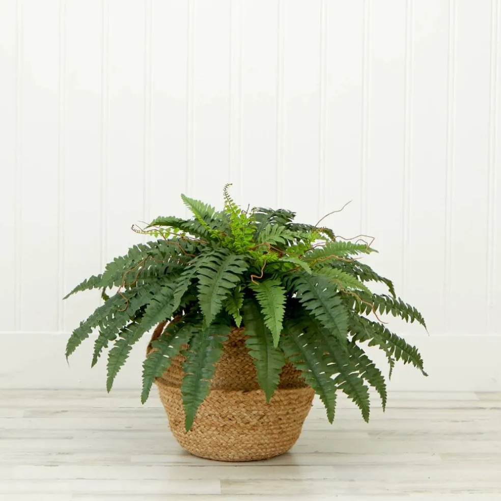 23" Artificial Boston Fern Plant with Handmade Jute & Cotton Basket