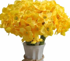 Artificial Daffodil Silk Flowers Bouquet 12 Pcs Yellow Faux Spring Floral Arrangement, 16 Inch Realistic Fake Daffodils for Home, Office, Wedding, Easter, Mother’s Day Decor