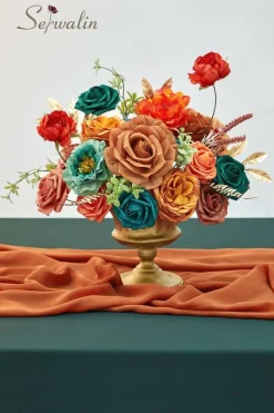 Artificial Fall Floral - Athens Orange Teal Blue