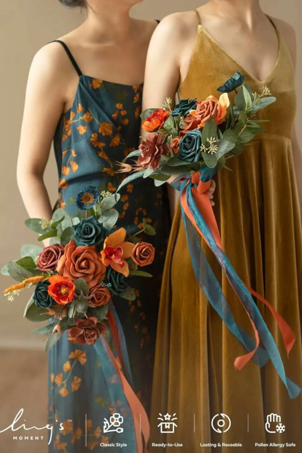 Artificial Flowers - Bridesmaid Bouquet (Orange & Dark Teal)