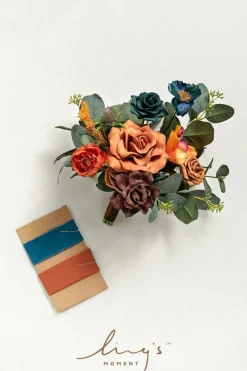 Artificial Flowers - Bridesmaid Bouquet (Orange & Dark Teal)