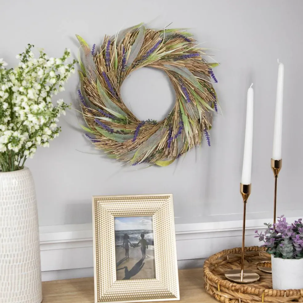 14" Artificial Grass and Lavender Spring Wreath