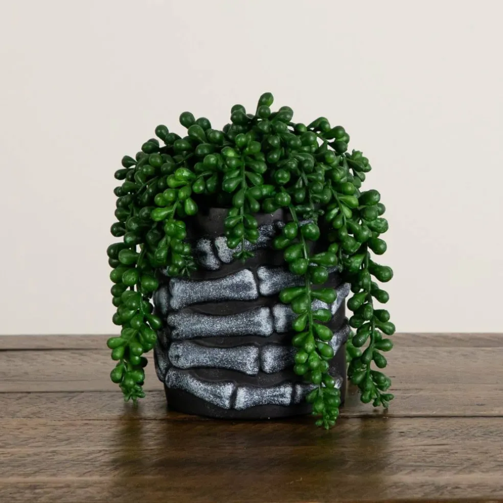 7" Artificial Halloween String of Pearls in Skeleton Hand Planter