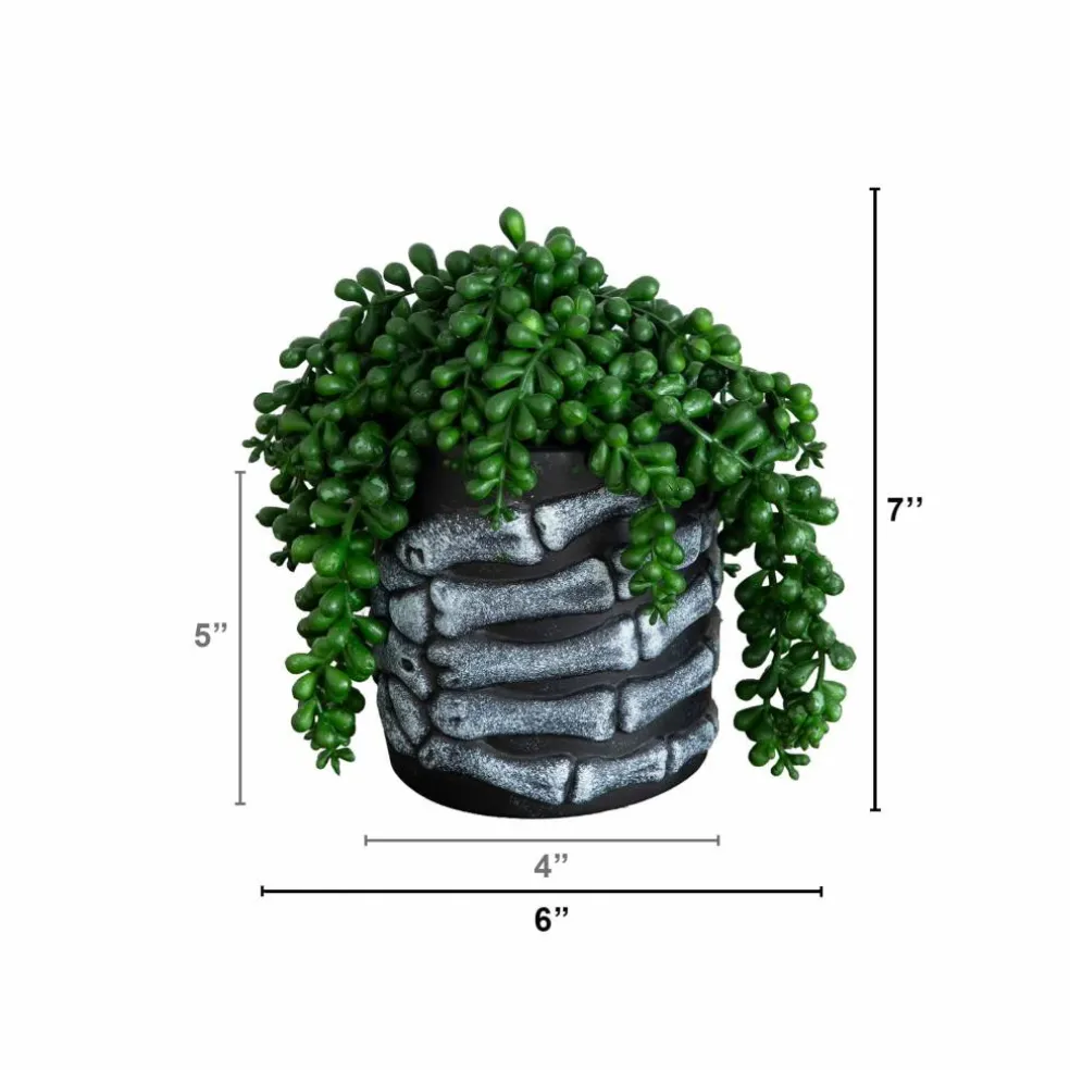 7" Artificial Halloween String of Pearls in Skeleton Hand Planter
