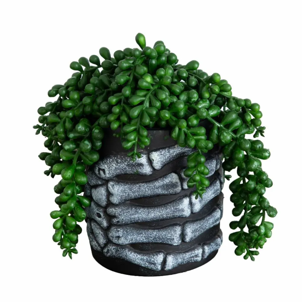 7" Artificial Halloween String of Pearls in Skeleton Hand Planter