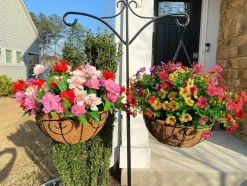 Artificial Hanging Flower Basket for Outdoors, UV Resistant Faux Silk Daisy & Eucalyptus Plants with Rattan Basket, Realistic Hanging Flowers for Porch, Patio, Balcony, Garden & Home Decor