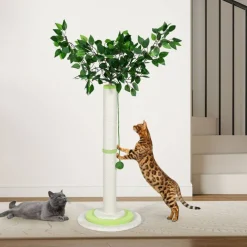 Artificial Leaf Cat Scratching Post, Sisal Tall Cat Scratcher with Hanging Play Ball